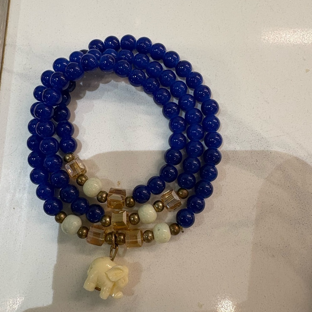 Source Unknown Deep Blue Beaded Bracelet With Ele… - image 1